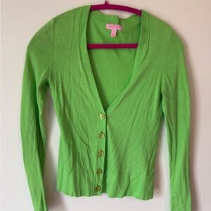 Lilly Pulitzer Green Cardigan Sweater Lightweight Knit